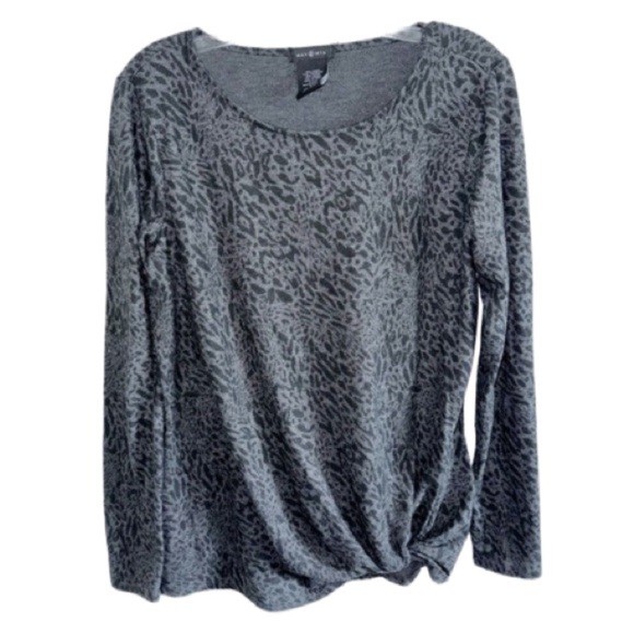 Max & Mia Twist Top Long Sleeve Side Women's Tunic Leopard Black/Gray Sz Small - Picture 3 of 10